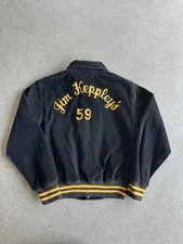 Vintage 50s Black Corduroy Varsity Jacket Chain Stitch Racing Maple Small