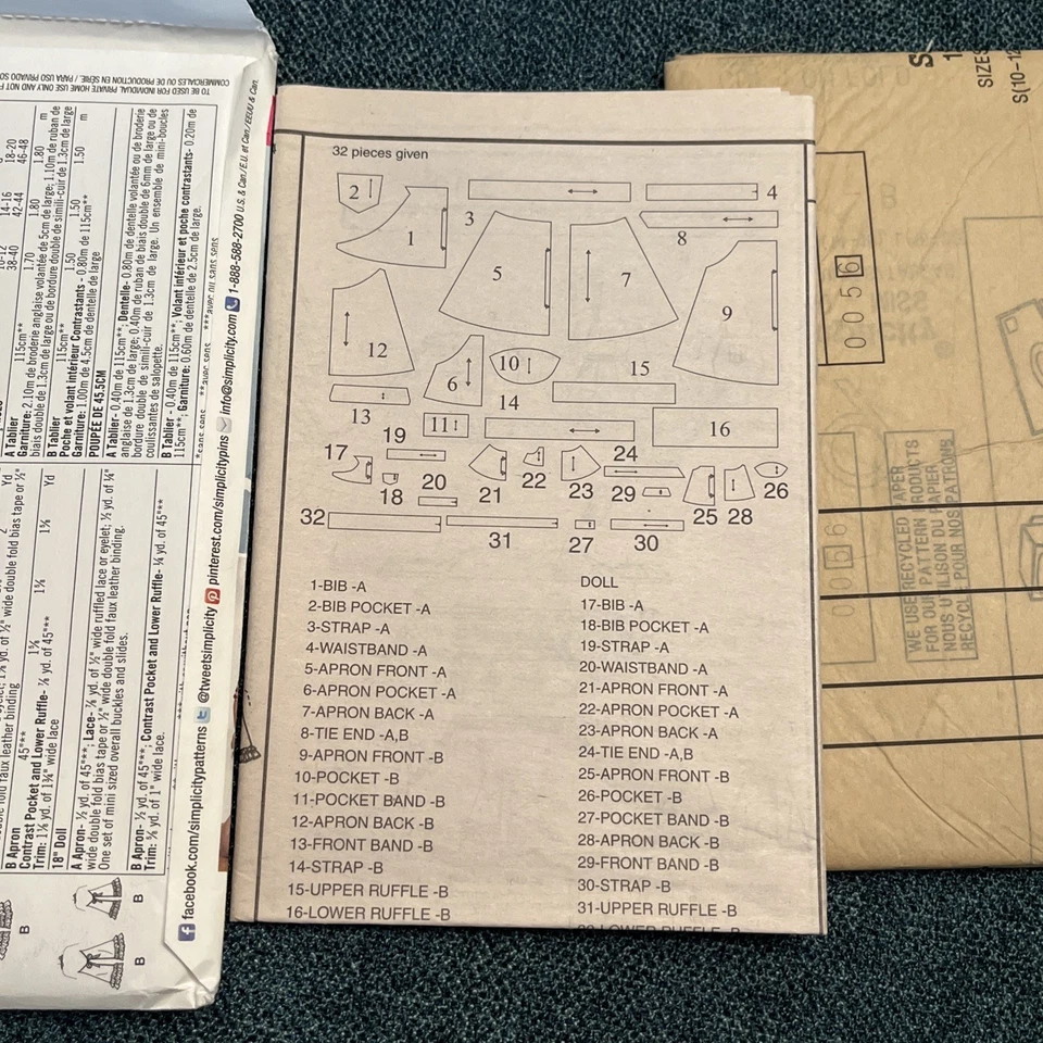 Simplicity 1240 Aprons Child Misses 18" Doll Sewing Pattern size S-L - Image 3 of 4