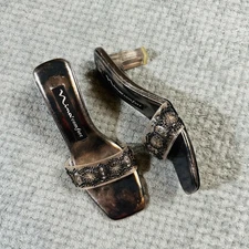 vintage y2k nina comfort silver metallic beaded square toe kitten heel cocktail 