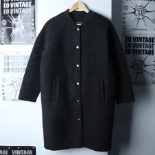 W M Plastic Island Charcoal Button Long Coat