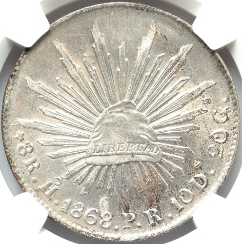 Messico 8 Reales 1868-Ho PR Hermosillo Zecca NGC MS-63! Varietà orizzontale 'o'! PQ - Foto 1 di 10