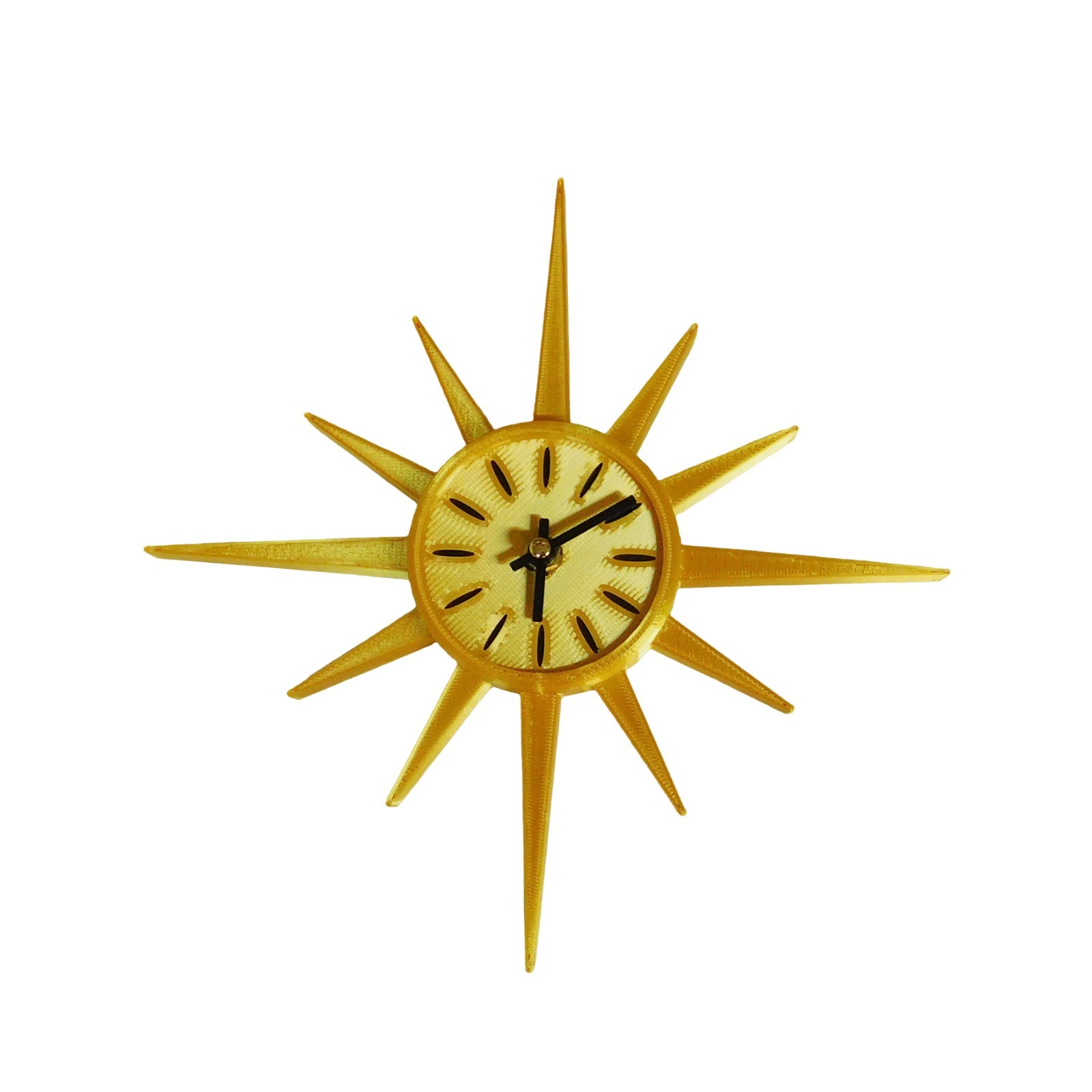 Small Gold Mid Century Modern Sunburst Wall Clock – 11" Retro Starburst Clock