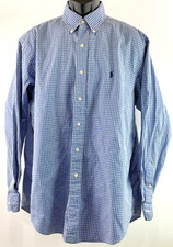 Vintage Polo Ralph Lauren Yarmouth Shirt Size 16.5 35 Cotton Plaid Blue Oxford