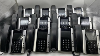 Lot Of (12) Polycom VVX 501 Desktop Phones W/Handsets & Stands