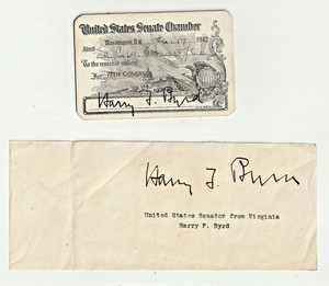 1940's VIRGINIA Governor / Senator HARRY F. BYRD Autograph + 77th Congress Card