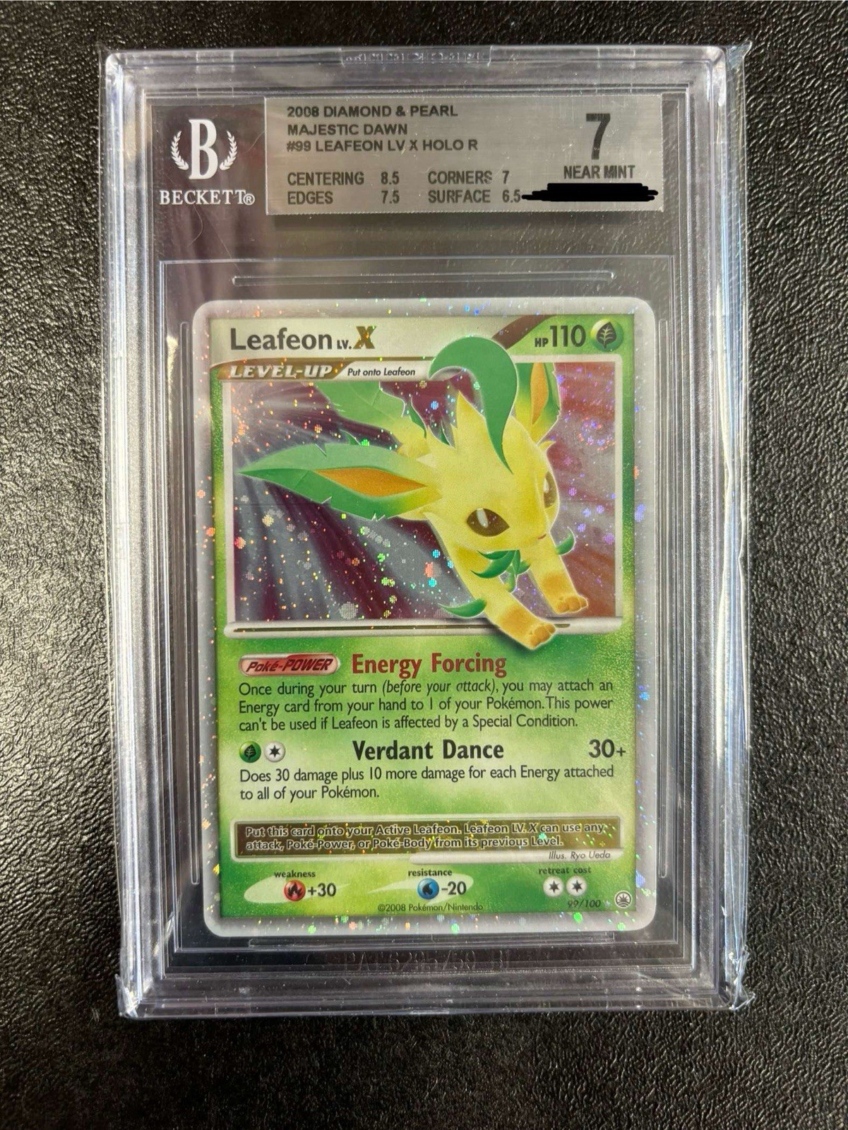 2008 Pokemon D & P Majestic Dawn Leafeon Lv. X Holo 99/100 Near Mint SWIRL BGS 7