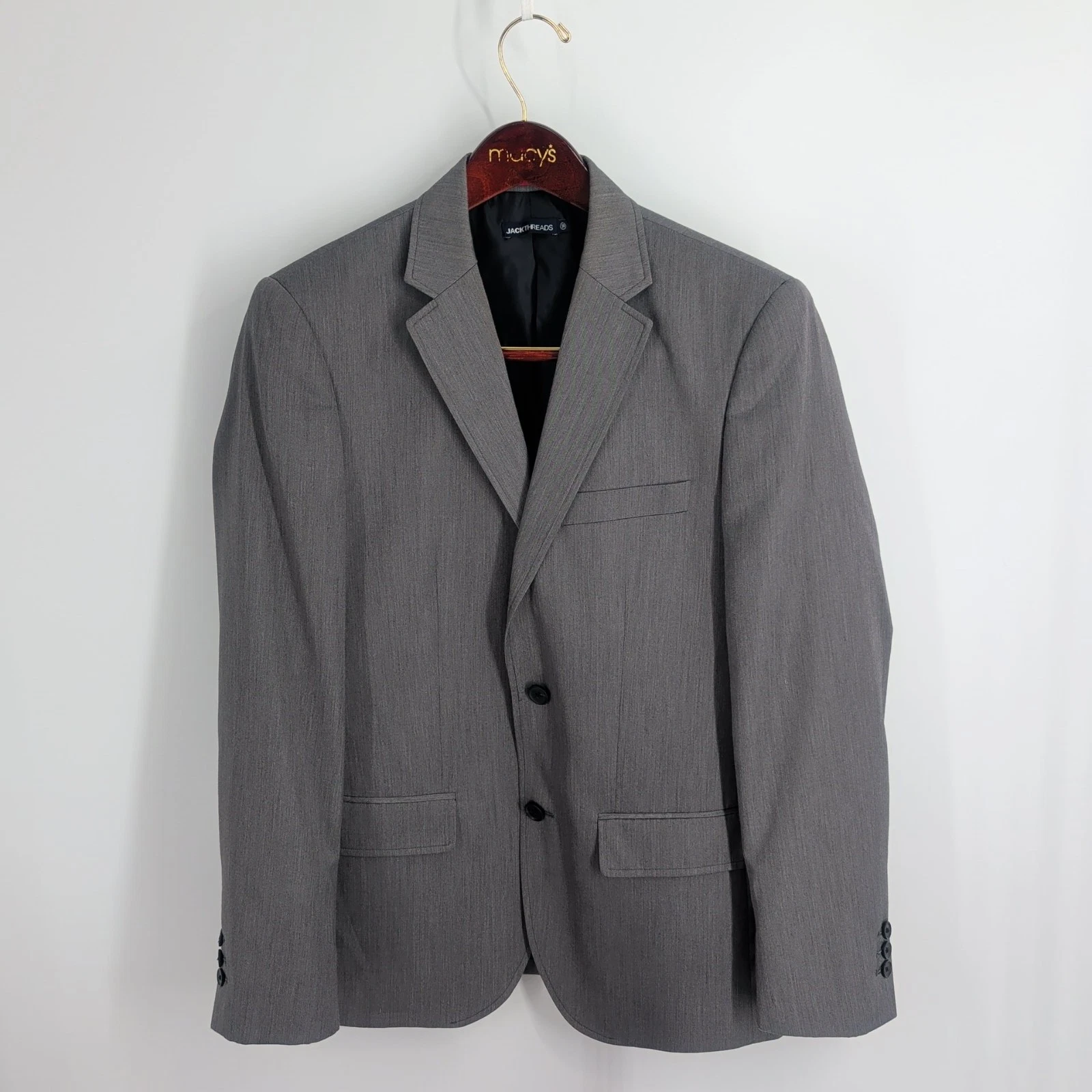 Jack Threads Lapel Notched Collar Two-Button Front Classic Blazer Gray Size 38