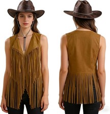 Women Cowgirl Costume Outfit Cowboy Hat Set Women s Tassel Vest 70s Fancy Dress