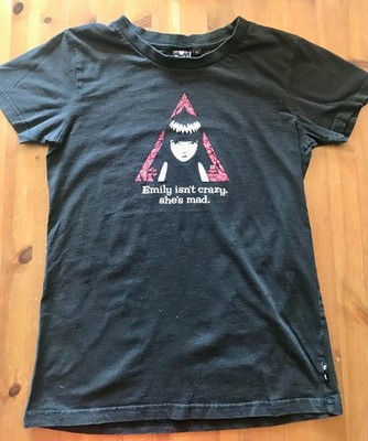 Vintage Emily The Strange T-Shirt M Cyber Goth Mall Goth Y2K Washed Black Fade