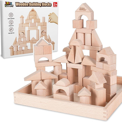 Iplay, Ilearn Kid Wooden Building Block Set, Toddler Natural Wood Block Toy
