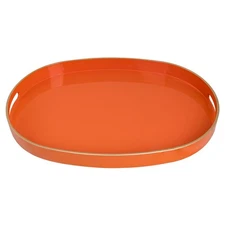 Orange Decorative Tray Oval Serving Tray with Handles Plastic Tray for Coffee...