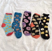 5 FOOD Socks Adult One Size Blue Novelty Donuts Mac Cheese Tacos Pancakes Set OS