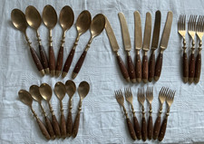 BESTECK.  Messing  Bronze  Holz Griff 6 Personen