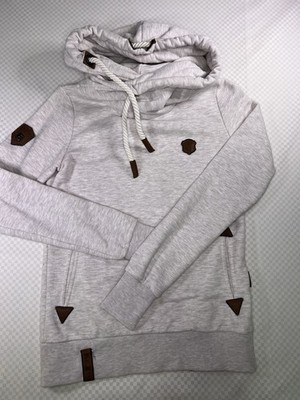 Naketano Women's Hoodie With Cowel Neck  Gray  With Brown Accents- Size Small