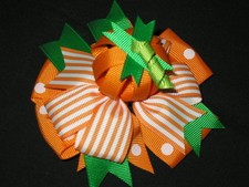 NEW "PUMPKIN PATCH" Halloween Alligator Clips Girls Ribbon Hair Bows Fall Ribbon