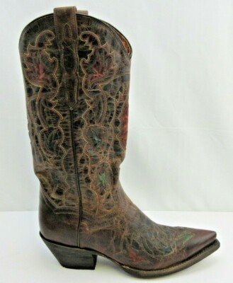 Dan Post Brown Distressed Leather Western Boots, Overlay Design, DP3411, 7 1/2 M