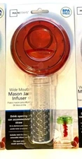 RED ~ WIDE MOUTH MASON JAR DRINK LID WITH REMOVABLE FLAVOR INFUSER INSERT TUBE