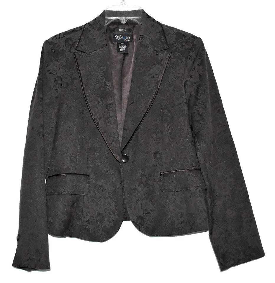 Chaqueta Blazer Style&Co Marrón Floral Brocado Mujer Mezcla Algodón Talla 14P Nueva Sin Etiquetas Foto 3 de 4