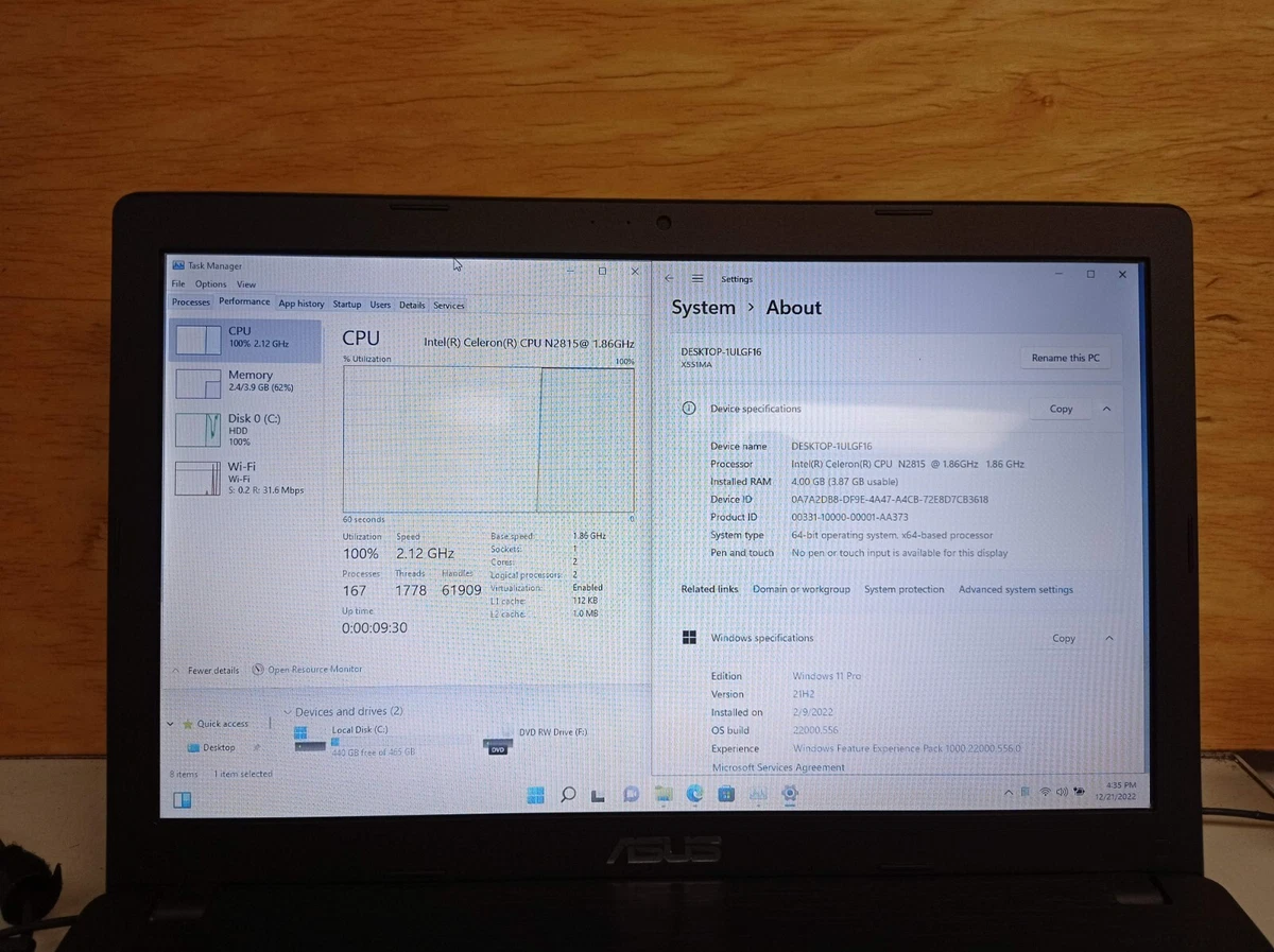 Asus X551M Intel Celeron N2815 1.86 GHz 4GB RAM 500 GB HDD 15.6.