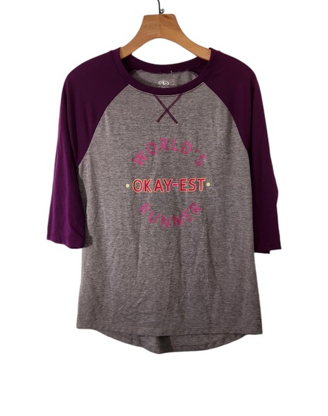World's Okay-est Runner Raglan T-Shirt Athletic Works Running Womens Small 