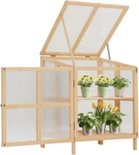 2 Tier Foldable Cold Frame Greenhouse Portable Wooden Garden Raised Planter Box