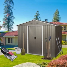 8x6 FT Outdoor Metal Storage Shed with Floor,Vents & Sliding Doors for Backyard