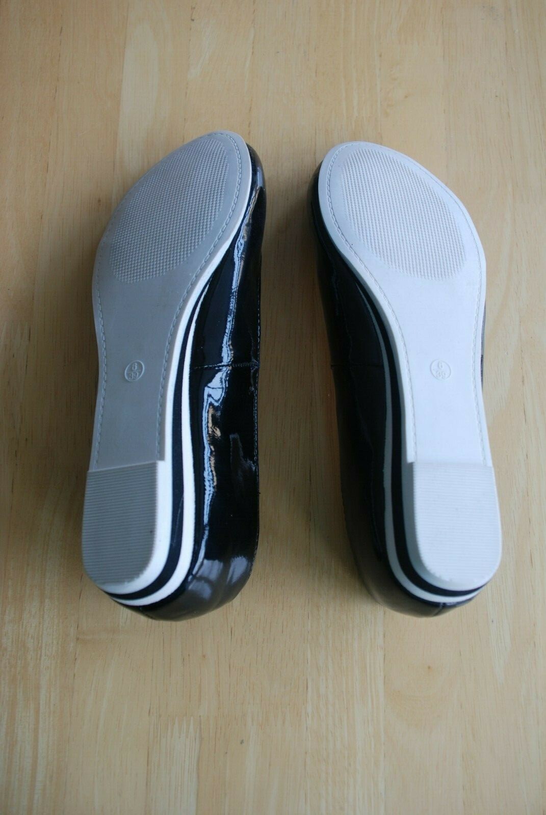 Ladies LOVE YOUR BALLETS slipon black patent ballet pumps by