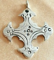RARE ANCIENT VIKING SILVERED DECORATED CROSS AMULET PENDANT