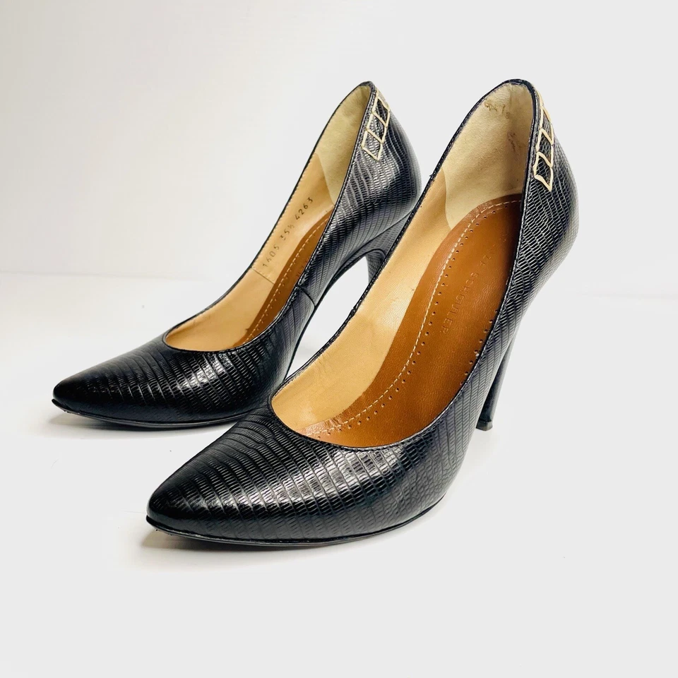 PROENZA SCHOULER Sz 4.5 Black Leather Animal Print Pumps New York Designers — 第 3/4 张图片