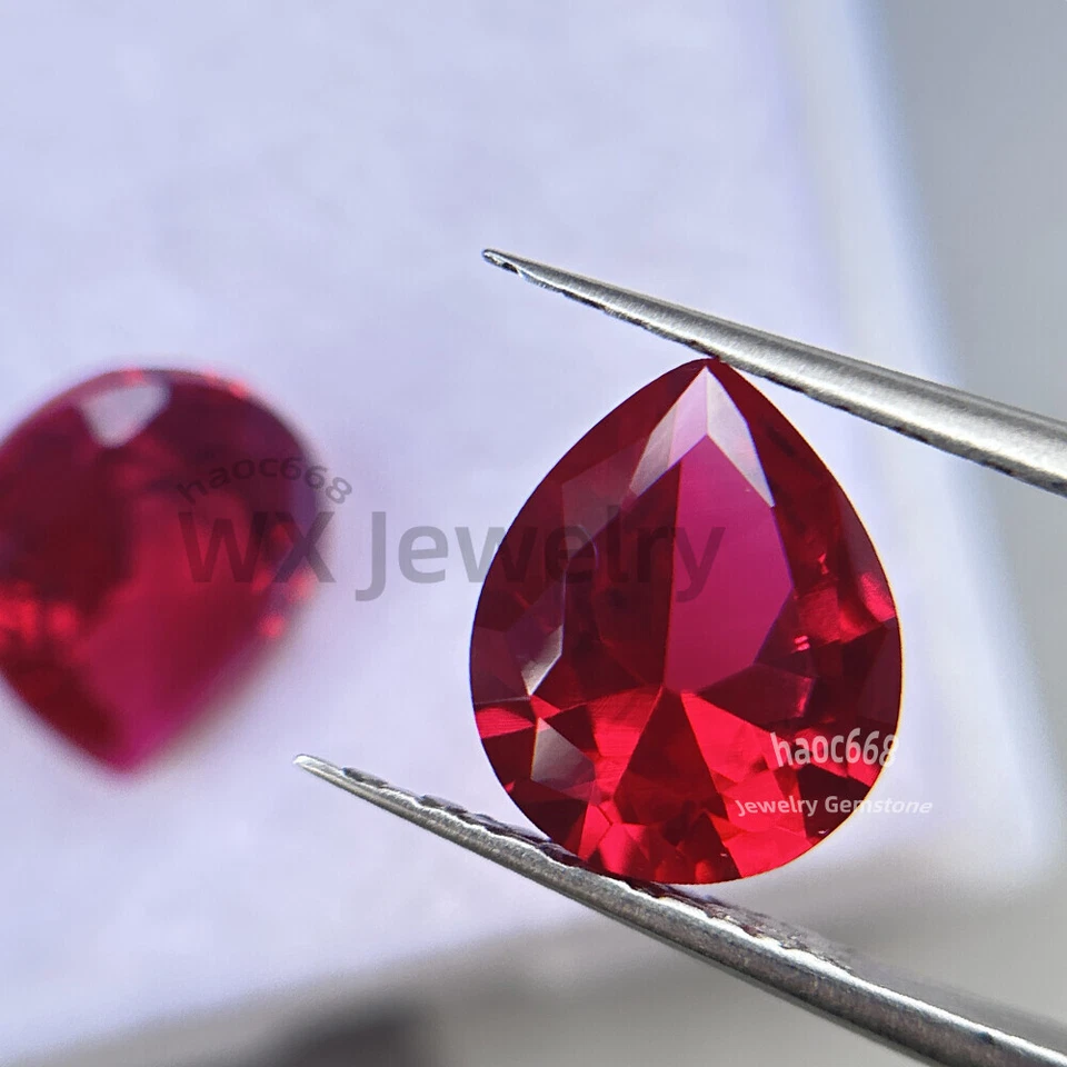 3x5mm-13x18mm Loose Pear Brilliant Cut Ruby Synthetic Red Corundum for Jewellery - Image 2 of 4