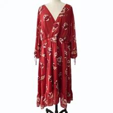 Torrid Floral Dress Plus Size 4X Midi Surplice Ruffle Cottagecore Faux Wrap New