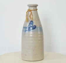 Vintage Rowe Pottery Works 1989 Bottle Vase Ridges Cambridge Salt Glaze 9" Blue