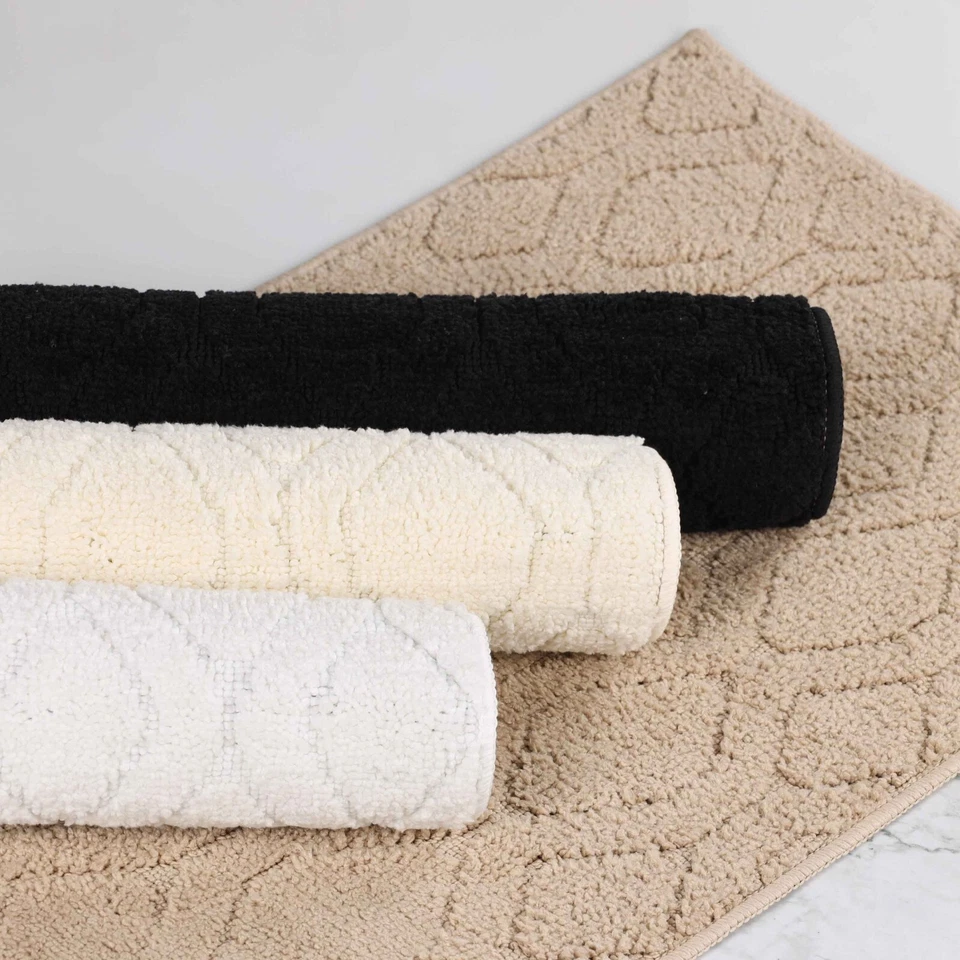 Brou Jacquard Geométrico Diamante Lavable Antideslizante Respaldo Alfombra de Baño Juego de 2 Foto 4 de 4
