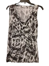 New York & Company Blouse Women’s Small Sleeveless Gray White Poly Spandex  