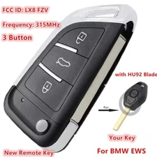 Upgraded Flip Remote Key Fob for BMW EWS 3 5 7 E38 E39 E46 X3 X5 Z3 HU92 Blade