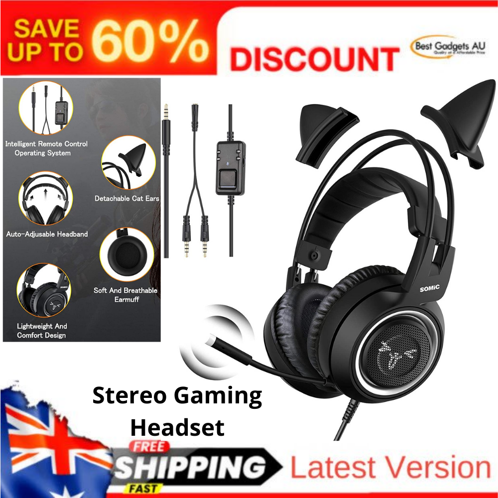 SOMIC G951s Black Gaming Headset Xbox One Ps5 Ps4 PC Mic Removeable Cat  Ears AU for sale online | eBay