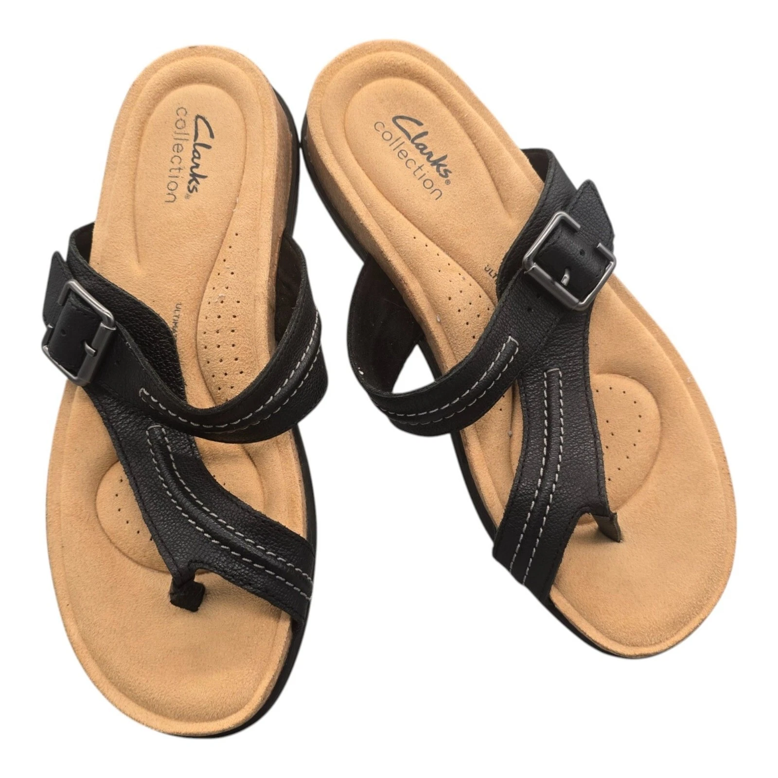 Sandali donna CLARKS Brynn Madi NERI in pelle con tanga misura 10M cinturino slide usati in ottime condizioni