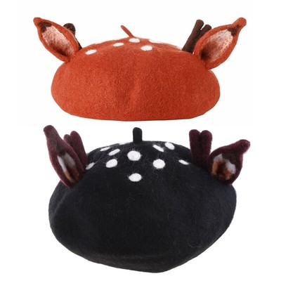 for Creative Black Color Hat Mori Antler Ears Wool Painter Hat All-m