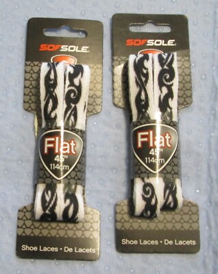 Sof Sole Shoe Laces Flat 45'' Black White Fits 7-8 eyelets LOT 2 pair New
