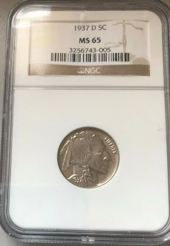 1937-D 5C Buffalo Nickel NGC MS 65