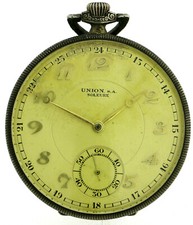  Union S.A. Soleure offene Art Deco Herren Taschenuhr 800er Silber Ø48mm selten 