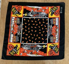 VTG All Cotton Halloween Scarf/Bandana/Kerchief 21”x 21” Square•USA~by P/Paris