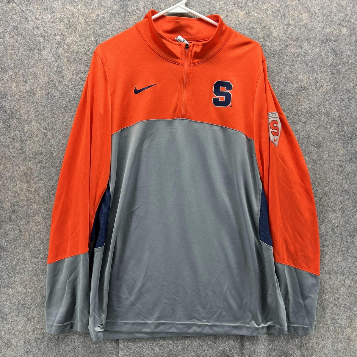 Nike Sweater Men XL Orange Gray Dri Fit Syracuse Sweatshirt 1/4 Zip Jacket