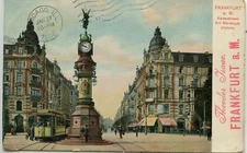 Germany Frankfurt Main 60311 Kaiserstrasse mit Manskopf Uhrturm Tram Tramway PPC