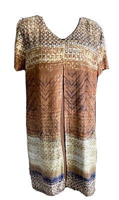 Carole Little Petite Dresses Tunic Dress Brown Boho Rayon Size 14 USA Made  VTG