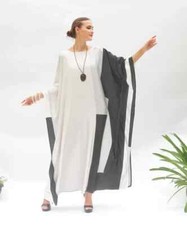 Geometric Printed Kaftan Soft Silk Women Wear Long Kaftan Round Neck Beachwear