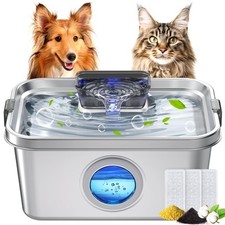 Dog Water Fountain 2 Gal, Stainless Steel Dog Water Fountain for Large Dogs M...