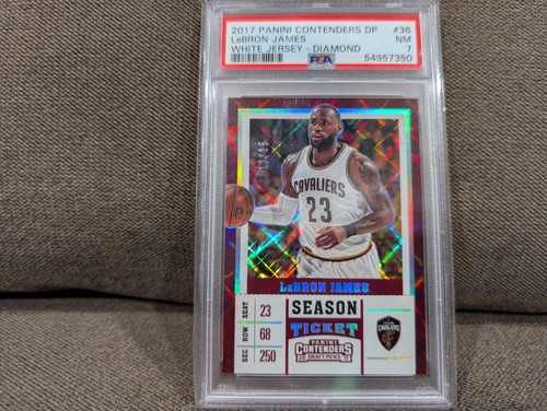 2017 CONTENDERS LEBRON JAMES DIAMOND WHITE JERSEY #/15 PSA 7 RARE SP CAVS HEAT