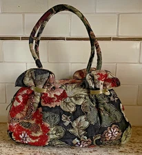 Leko London Beaded Purse, about 12 x8 inches with fabric handles, lined