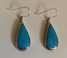 Turquoise Stone Dangle Earrings 925 Sterling Silver Handmade New
